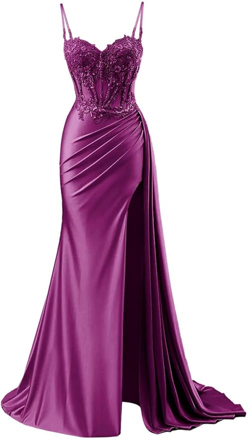 Modest Mermaid Spaghetti Straps Burgundy Slit Lace Prom Dresses Long Party Dress Birthday Outfit Teenagers Graduation Dress RB1168