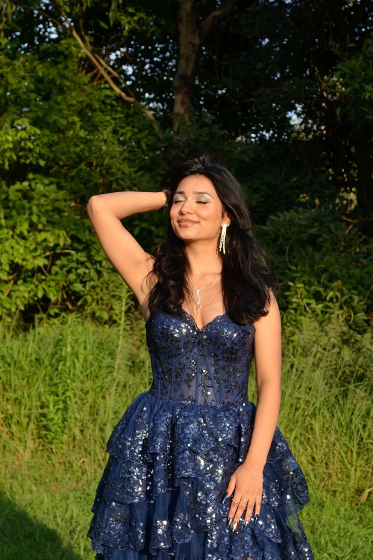 Special Ball Gown Sweetheart Strap Dark Navy Blue Lace With High Slit Sleeveless Long Prom Dresses Inspo Prom Gown AB1031