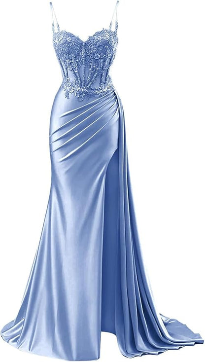 Modest Mermaid Spaghetti Straps Burgundy Slit Lace Prom Dresses Long Party Dress Birthday Outfit Teenagers Graduation Dress RB1168
