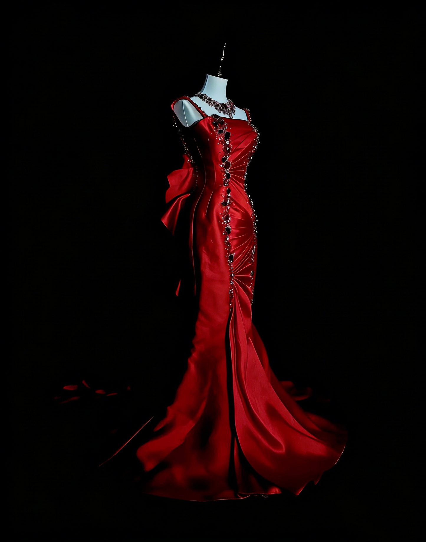 Vintage Mermaid Spaghetti Straps Red With Beadings Sleeveless 80s Prom Dresses Long Formal Party Gown N1476