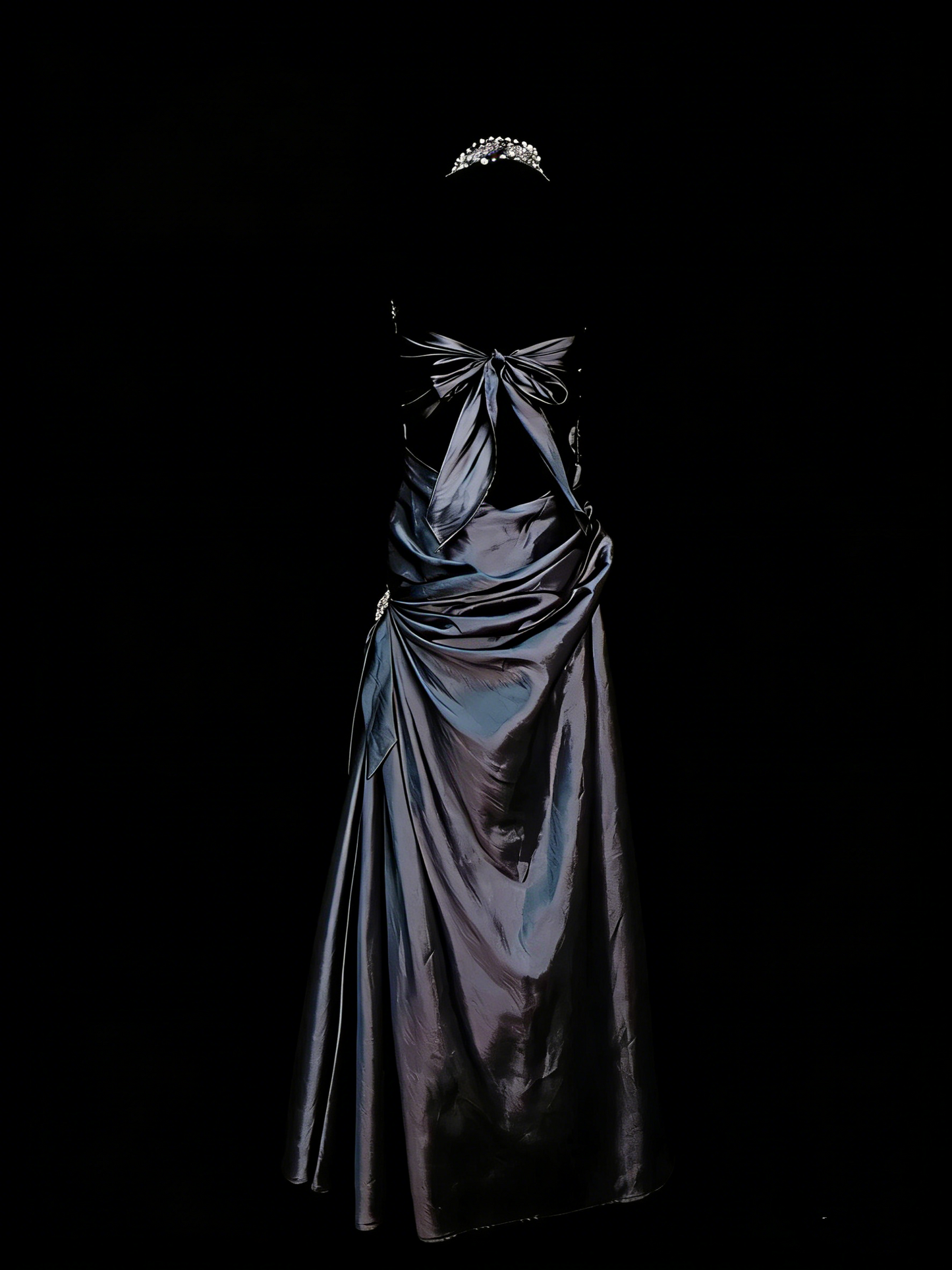 Vintage Prom Dresses Aesthetic 1960s Retro V Neck Halter Grey Satin Mermaid Long Party Dress N2138
