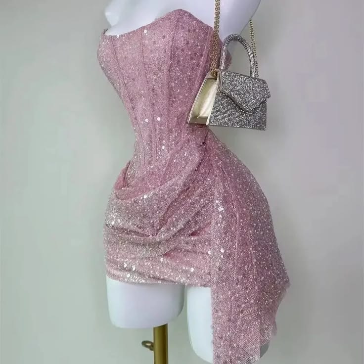Cute Sheath Strapless Pink Sequin Mini Short Formal 8th Grade Homecoming Dresses Summer Middle School Hoco Dress N4736