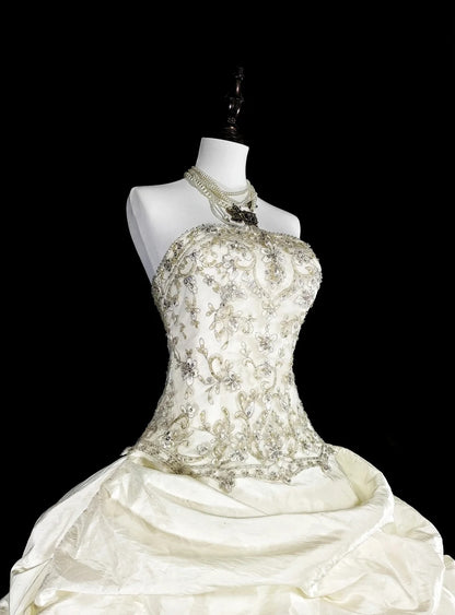 Princess Wedding Dresses Ball Gown Strapless Ivory With Beaded Crystals Long Bridal Gown N3413
