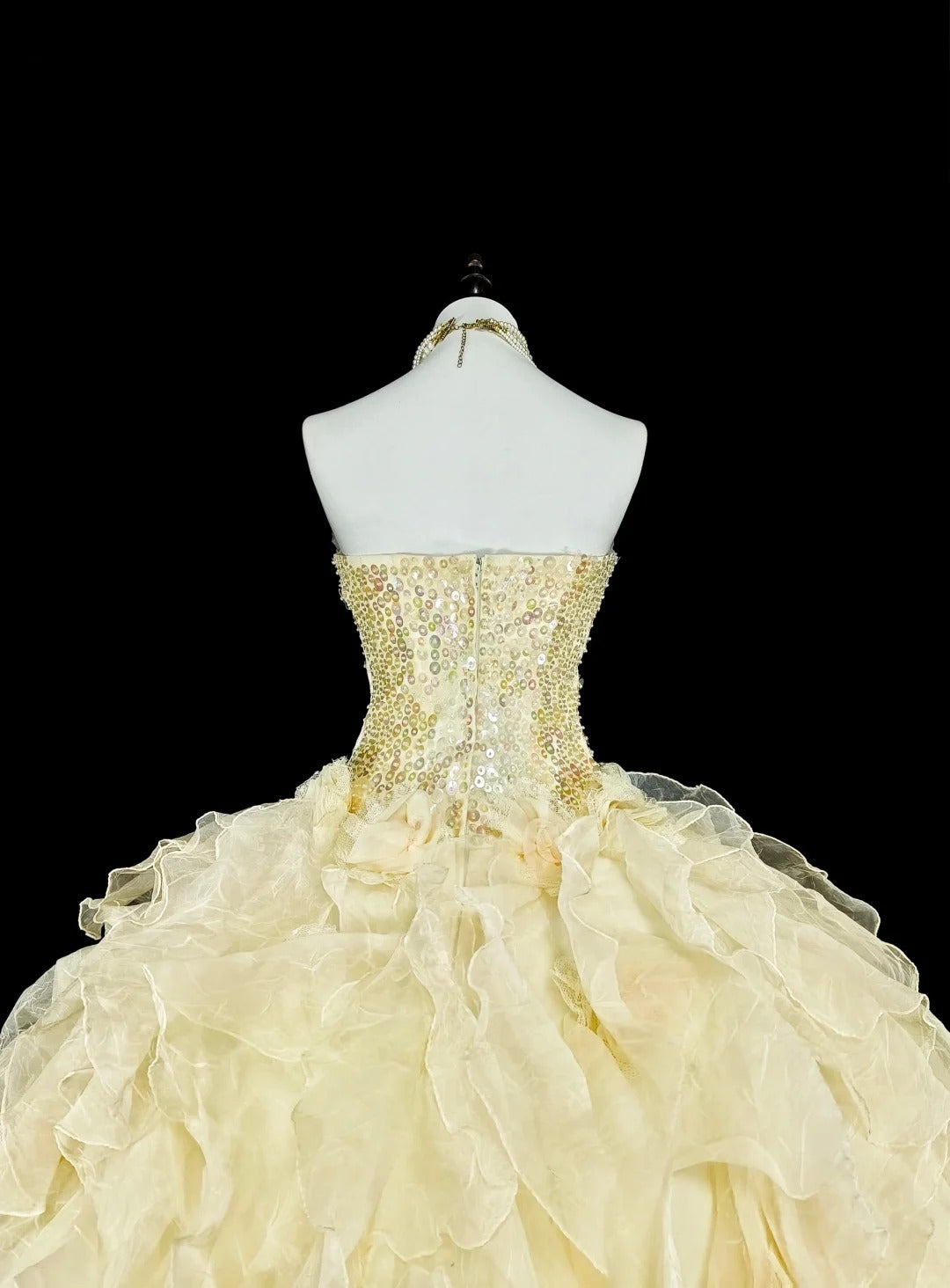 Princess Ball Gown Strapless Yellow Ruffled Layers Tiered Sweet 16 Dresses Quinceanera Dress N3418