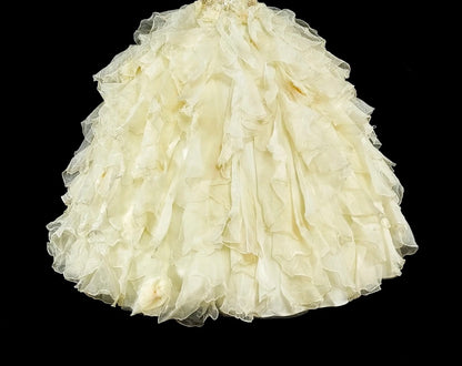 Princess Ball Gown Strapless Yellow Ruffled Layers Tiered Sweet 16 Dresses Quinceanera Dress N3418