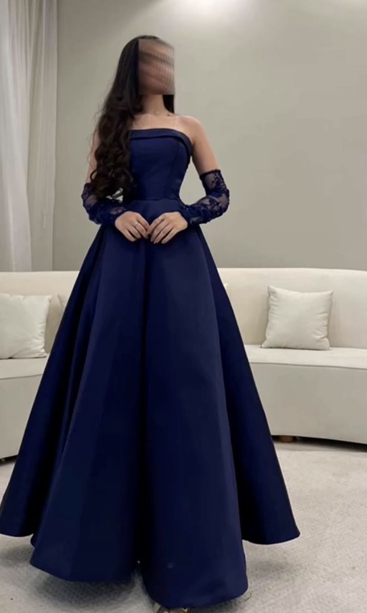 Ball Gown Strapless Marine Ball Dresses Floor Length Formal Gowns Royal Blue Satin Prom Dresses Evening Dress AB735