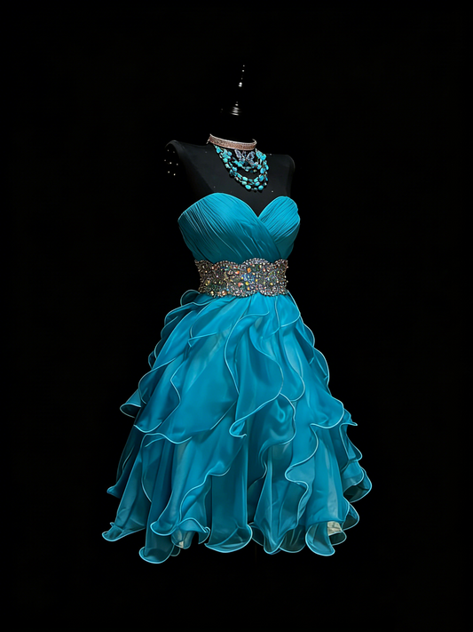 Cute Ball Gown Sweetheart Blue Tiered Short Hoco Outfits Middle School Homecoming Dresses Cocktail Gown N1194