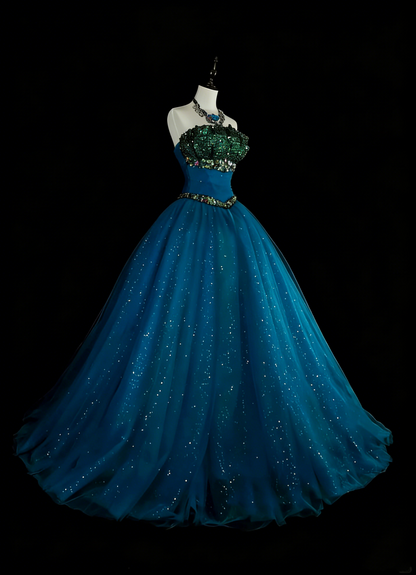 Vintage Ball Gown Strapless Blue Tulle Sweet 16 Dresses Quinceanera Dress Long 15 Vestidos De Fiesta N1478