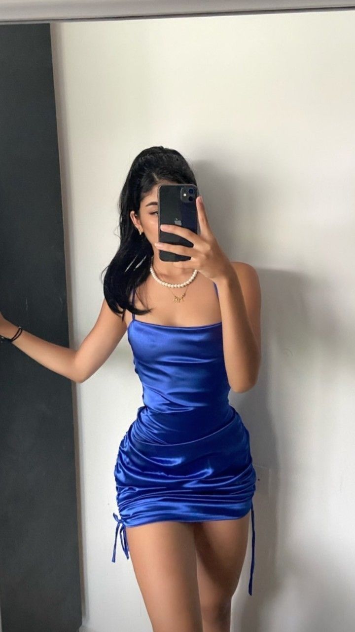 Elegant Sheath Spaghetti Strap Royal Blue Tight Bodycon Satin 12th Grad Short Mini Inspo Homecoming Dresses RB4399
