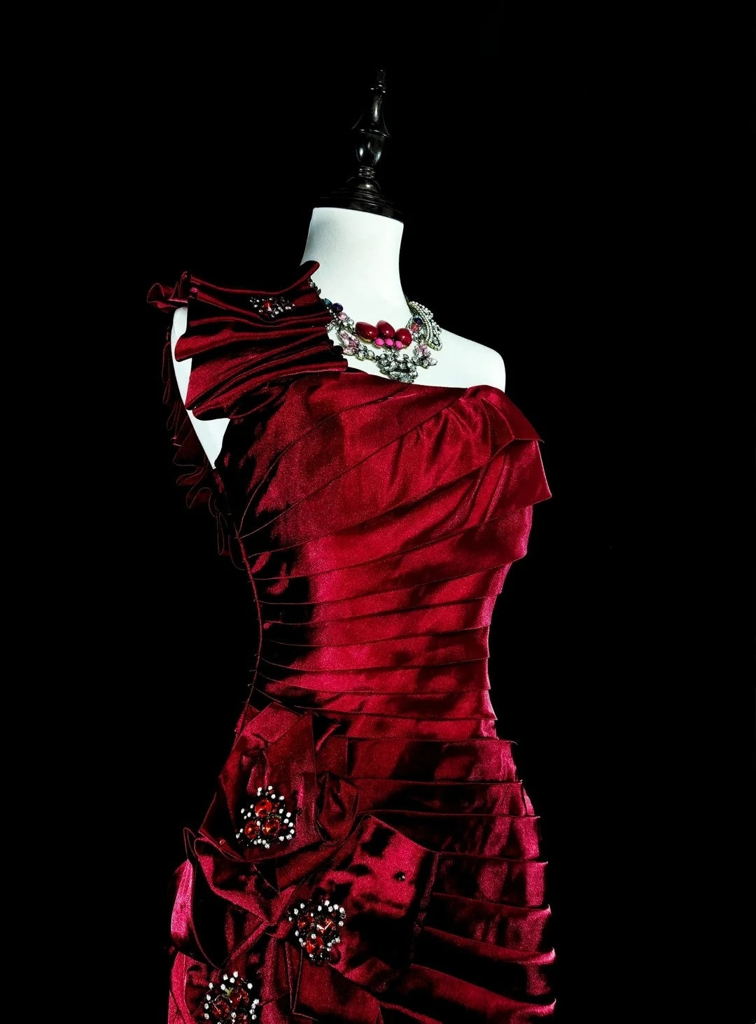 Vintage Prom Dresses Mermaid One Shoulder Dark Burgundy Satin With Beading 1990s Long Formal Gown N2710