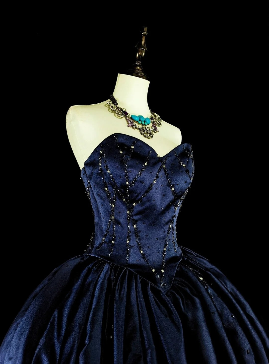 Vintage Ball Gown Sweetheart Navy Blue Tulle 80s Evening Gowns Formal Birthday Dress Long Prom Dresses N1755