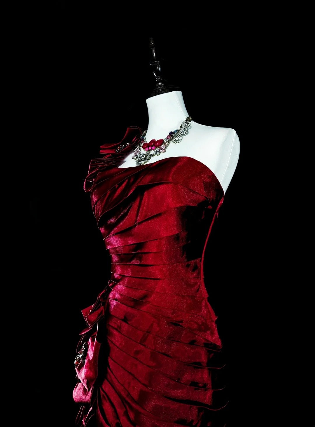 Vintage Prom Dresses Mermaid One Shoulder Dark Burgundy Satin With Beading 1990s Long Formal Gown N2710