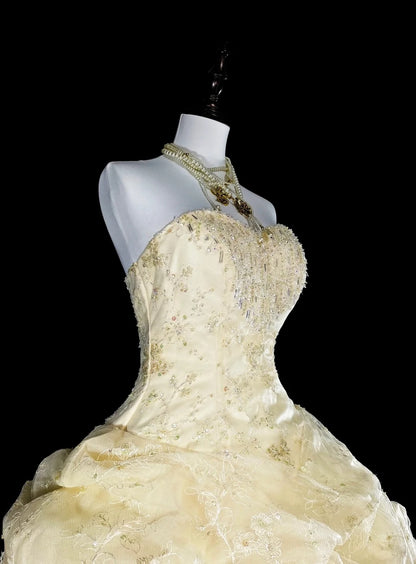 Modest Prom Dresses Ball Gown Yellow Strapless Sleeveless Sweet 16 Dress Formal Evening Outfits N3514