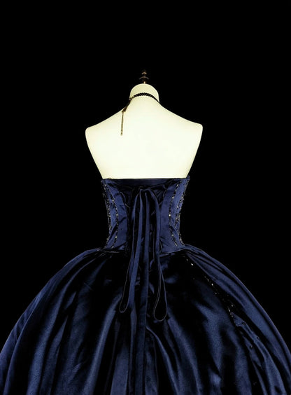 Vintage Ball Gown Sweetheart Navy Blue Tulle 80s Evening Gowns Formal Birthday Dress Long Prom Dresses N1755