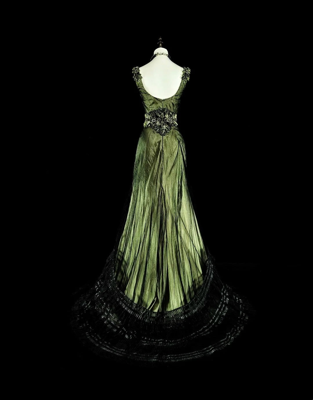 Vintage Prom Dresses Mermaid V Neck Olive Green Black Tulle With Beaded 90s Long Formal Gown N2716