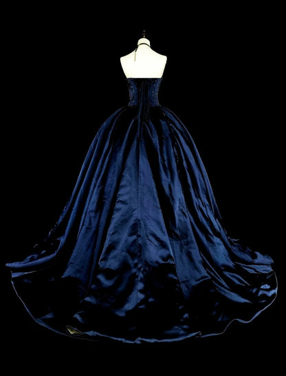 Vintage Ball Gown Sweetheart Navy Blue Tulle 80s Evening Gowns Formal Birthday Dress Long Prom Dresses N1755