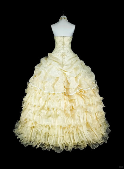Modest Prom Dresses Ball Gown Yellow Strapless Sleeveless Sweet 16 Dress Formal Evening Outfits N3514