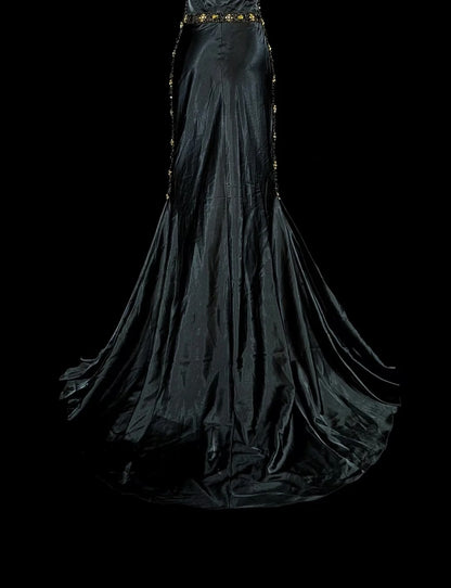 Vintage 1960s Mermaid Sweetheart Black With Straps Sleeveless Long Prom Formal Dresses N1591