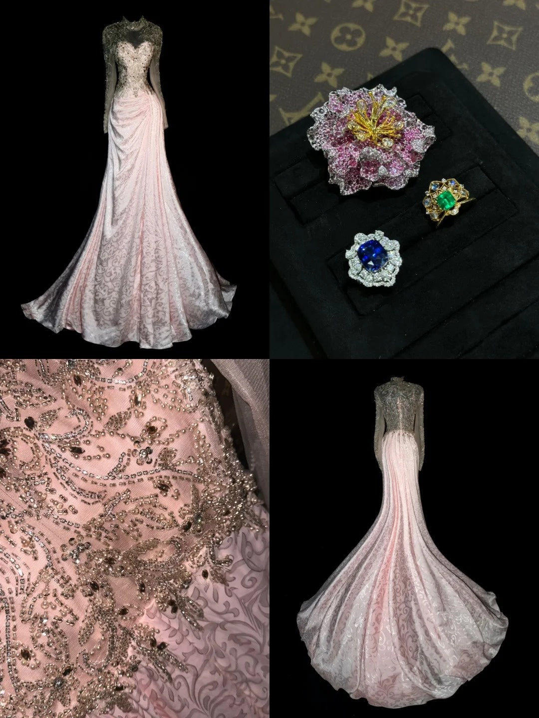 Luxurious Mermaid High Neck Lace Pink With Long Sleeves School Dances Prom Dresses 8th Grade Formal Outfits Evening Gown RB8428