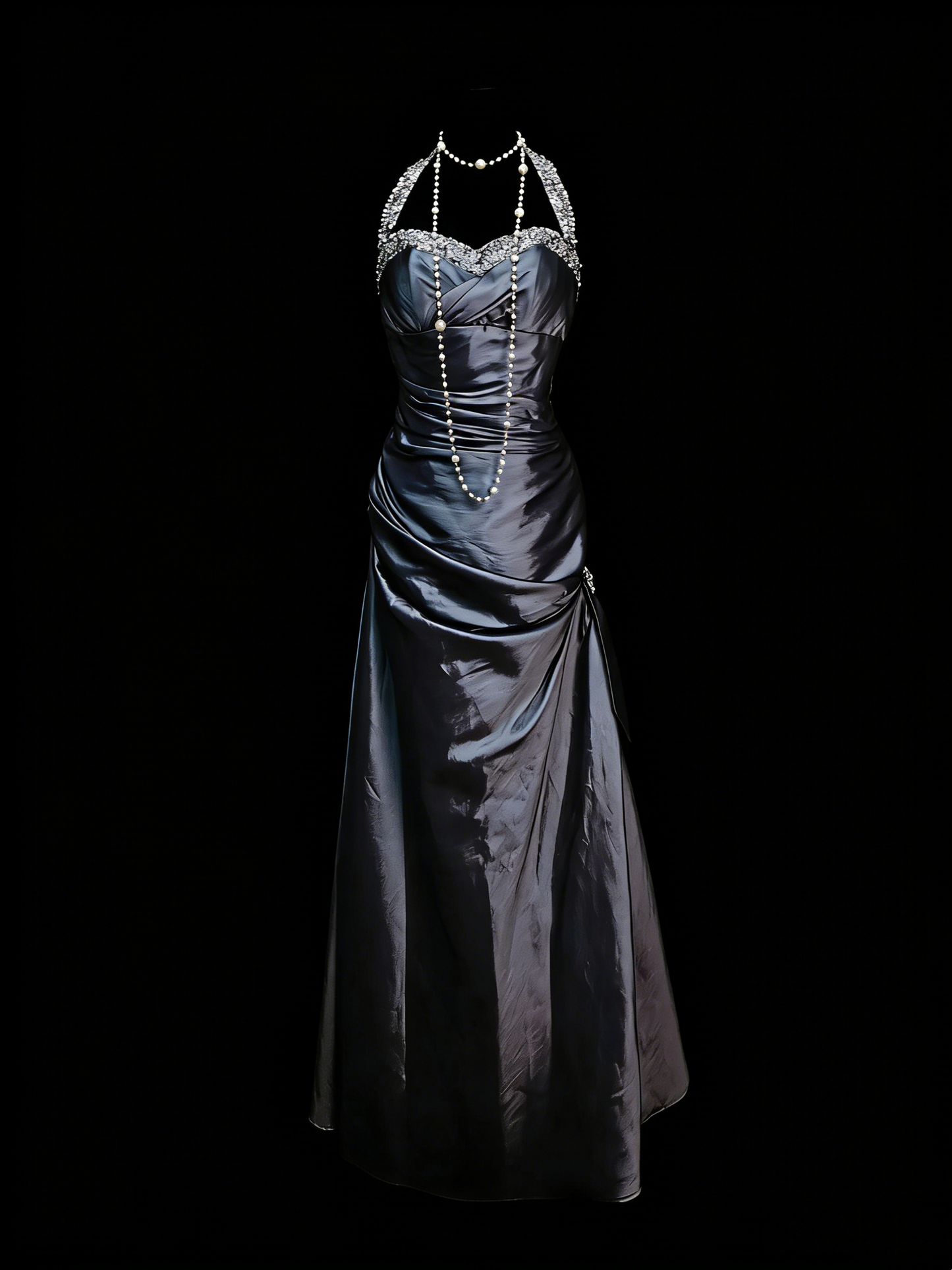 Vintage Prom Dresses Aesthetic 1960s Retro V Neck Halter Grey Satin Mermaid Long Party Dress N2138