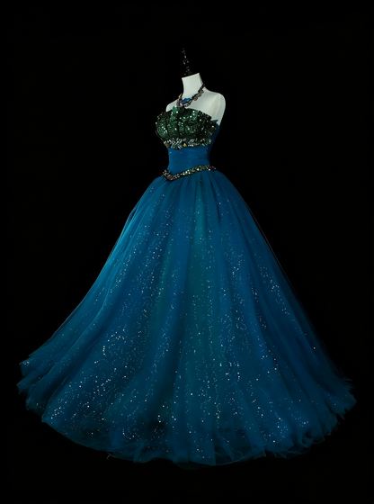 Vintage Ball Gown Strapless Blue Tulle Sweet 16 Dresses Quinceanera Dress Long 15 Vestidos De Fiesta N1478