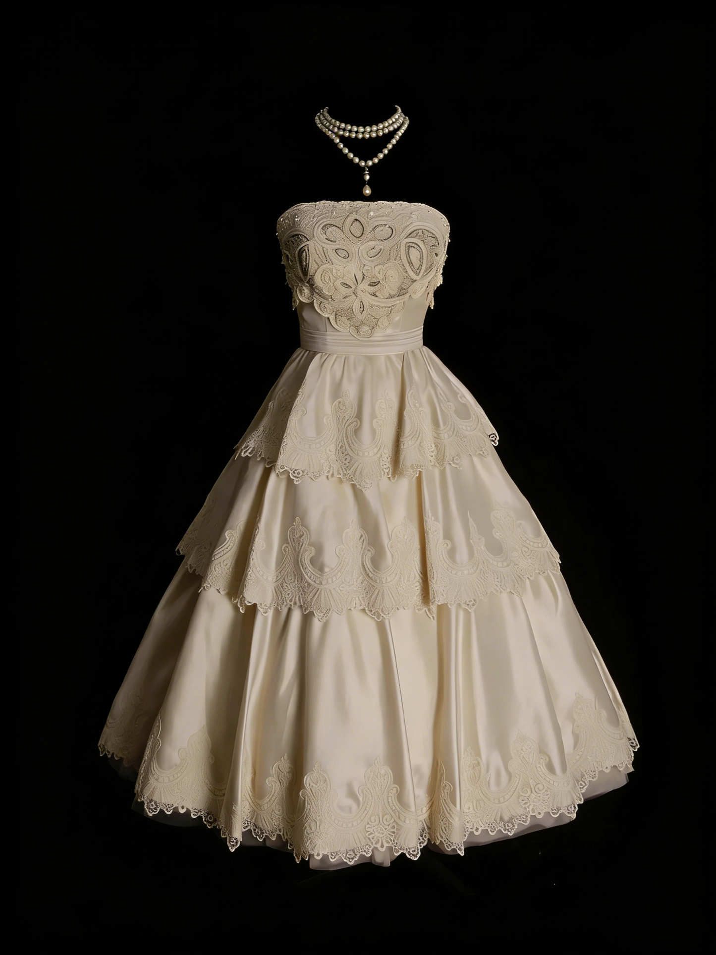 Vintage 70s Ball Gown Strapless Champagne With Appliques Lace Wedding Dress Fairytale Bridal Dresses N1318