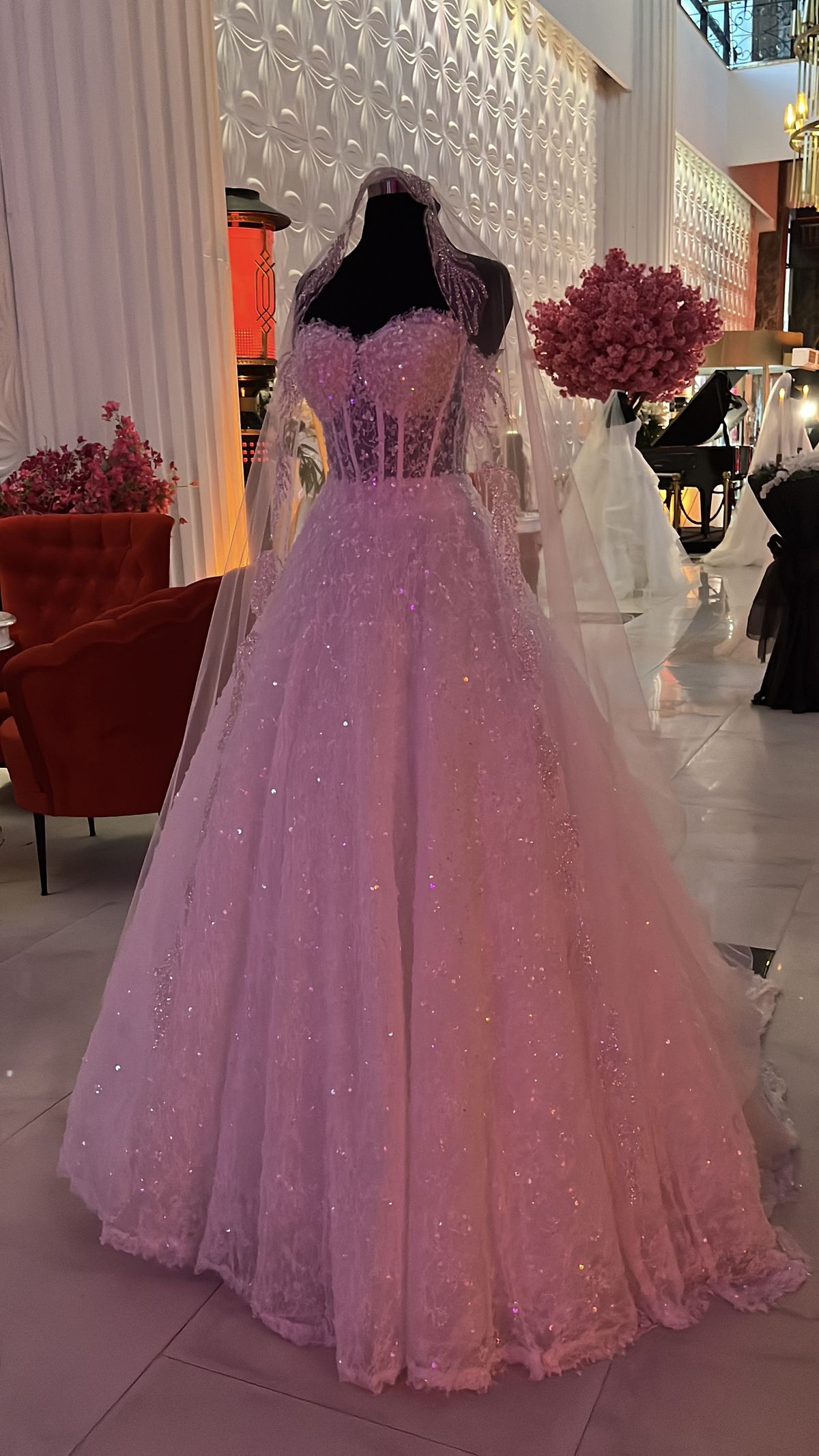 Modest Ball Gown Sweetheart Pink Sequins Lace Prom Dresses With Beads Party Dress Evening Dresses AB1096