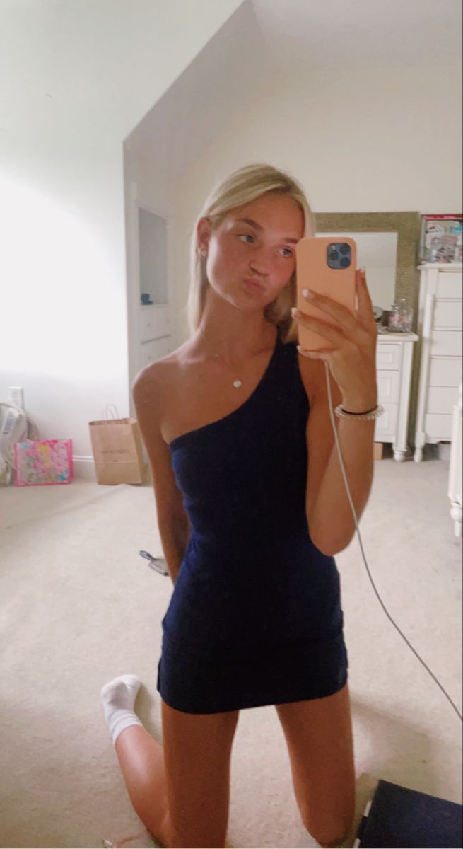 Sexy Sheath Tight Bodycon One Shoulder Navy Blue Mini Short Inspo Hoco Dress Ideas Homecoming Dresses RB4090