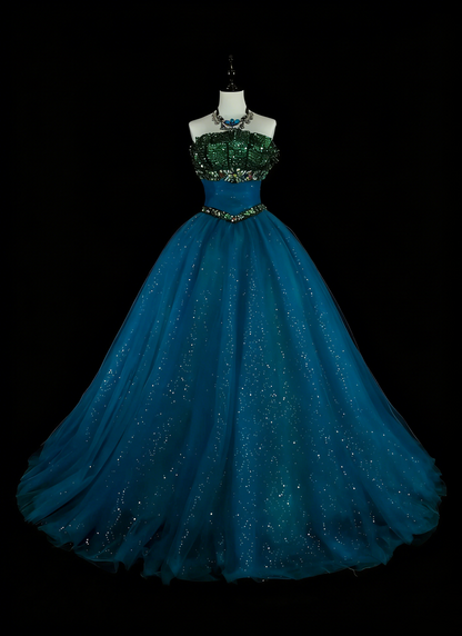 Vintage Ball Gown Strapless Blue Tulle Sweet 16 Dresses Quinceanera Dress Long 15 Vestidos De Fiesta N1478