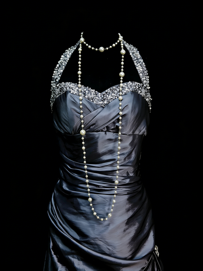 Vintage Mermaid Halter Sleeveless Halter 90s With Beaded Prom Dresses Long Formal Party Gown N1386