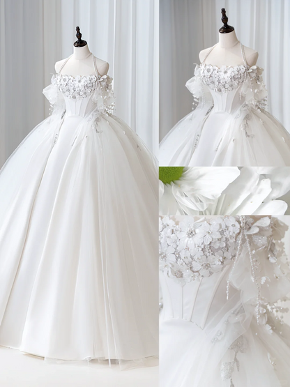 Timeless Women's White Wedding Dress With Long Sleeves Lace for Bride Applique Bride Dress Off The Shoulder Ball Gowns AB912