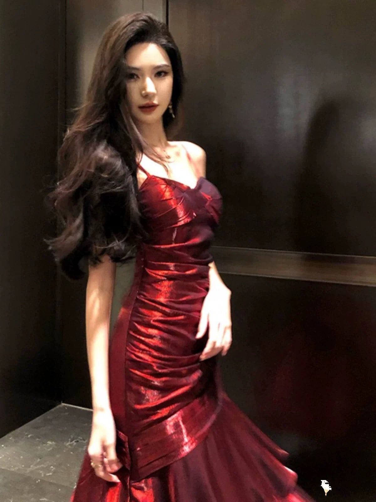 Stunning Mermaid Spaghetti Straps Burgundy Satin Long Prom Dresses Inspiration Prom Gowns RB1331