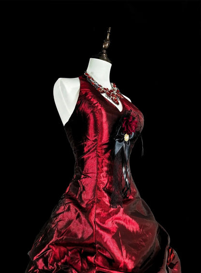 Vintage Ball Gown Halter Burgundy Taffeta Sweet 16 Dresses Quinceanera Dress Long 15 Vestidos De Fiesta N1828