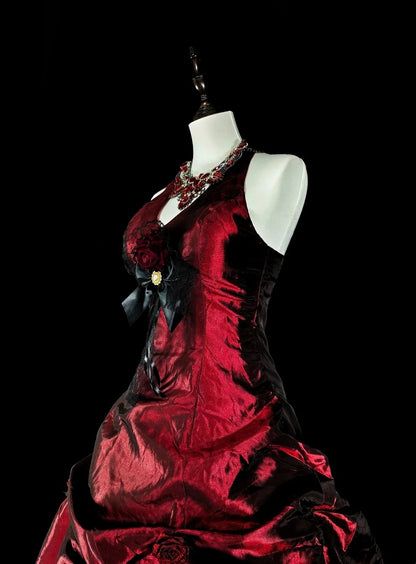 Vintage Ball Gown Halter Burgundy Taffeta Sweet 16 Dresses Quinceanera Dress Long 15 Vestidos De Fiesta N1828