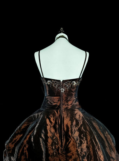 Vintage 1780s Ball Gown Spaghetti Straps Sleeveless With Beadings Long Prom Dresses N1603