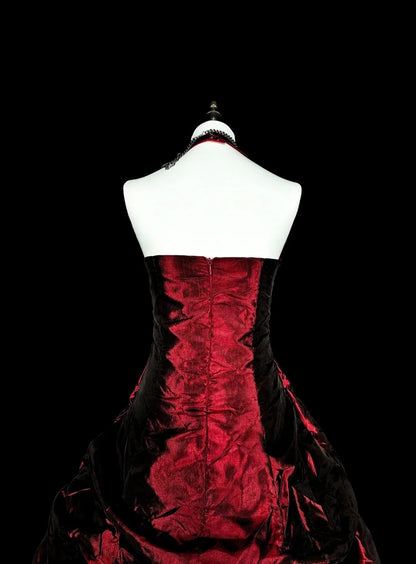 Vintage Ball Gown Halter Burgundy Taffeta Sweet 16 Dresses Quinceanera Dress Long 15 Vestidos De Fiesta N1828