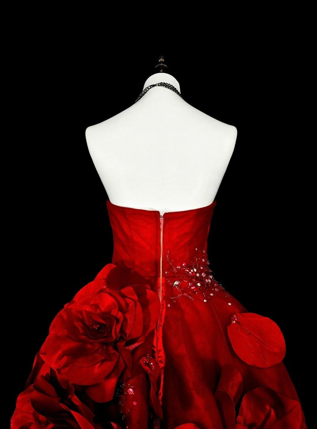 Vintage Prom Dresses Ball Gown Strapless Red Tulle With 3D Flowers Bodice Long Party Dress N2378