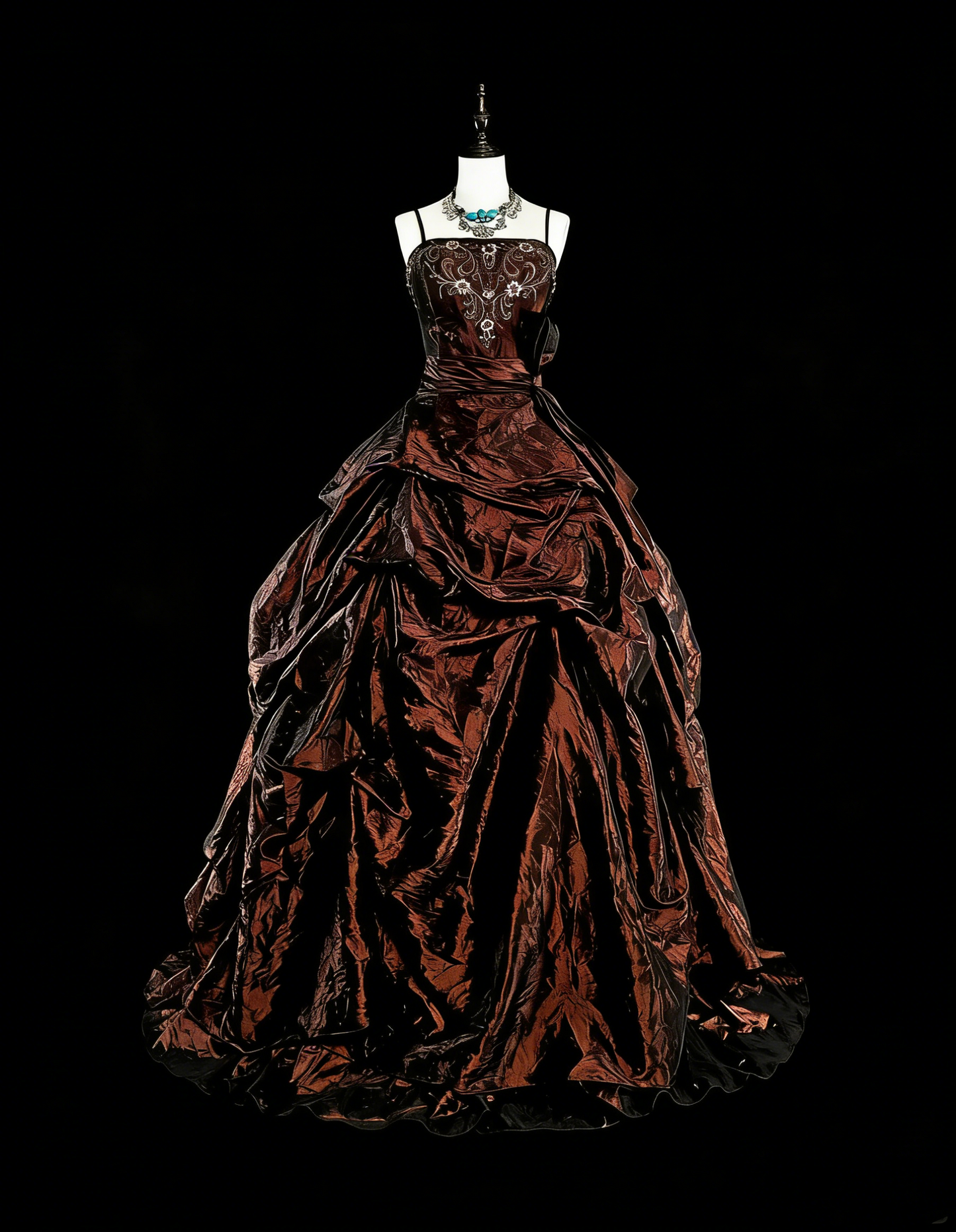 Vintage Prom Dresses Ball Gown Spaghetti Strap Satin With Beads Folds Long Formal Dress N2389