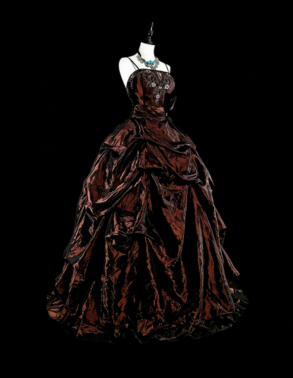 Vintage Prom Dresses Ball Gown Spaghetti Strap Satin With Beads Folds Long Formal Dress N2389