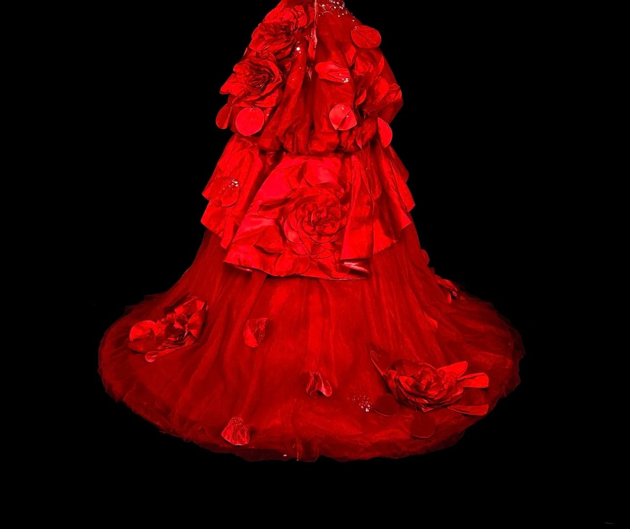 Vintage Prom Dresses Ball Gown Strapless Red Tulle With 3D Flowers Bodice Long Party Dress N2378