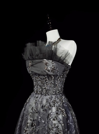 Vintage Prom Dresses Aesthetic 1960s Retro Ball Gown Grey Sequins Long Party Dress N2147