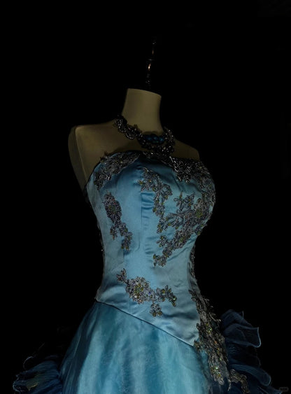 Vintage Mermaid Strapless Blue With Beads Sleeveless 80s Prom Dresses Long Formal Party Gown N1483
