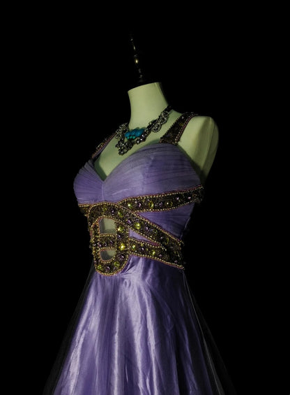 Retro A line Spaghetti Straps Grape Satin Sleeveless 70s Prom Dresses Long Formal Party Gowns N1487