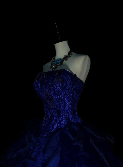 Vintage Ball Gown Strapless Royal Blue Tulle Lace Sweet 16 Dresses Quinceanera Dress Long 15 Vestidos De Fiesta N1482