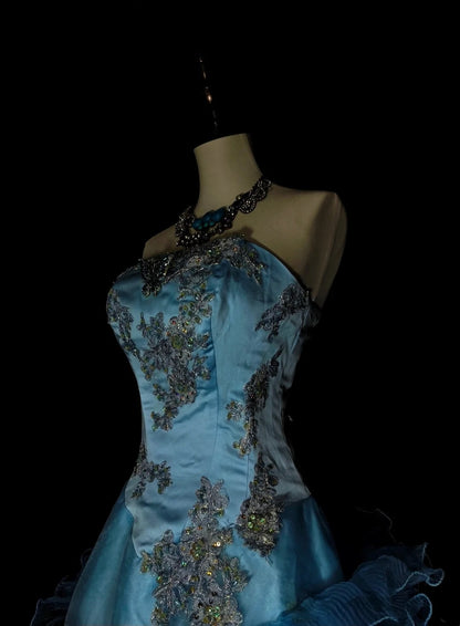 Vintage Mermaid Strapless Blue With Beads Sleeveless 80s Prom Dresses Long Formal Party Gown N1483