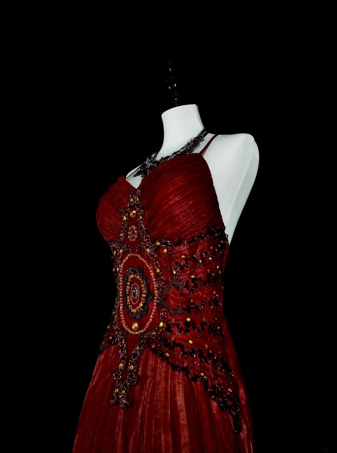 Vintage Prom Dresses A line Halter Spaghetti Strap Burgundy With Beading 1980s Long Formal Gown N2704