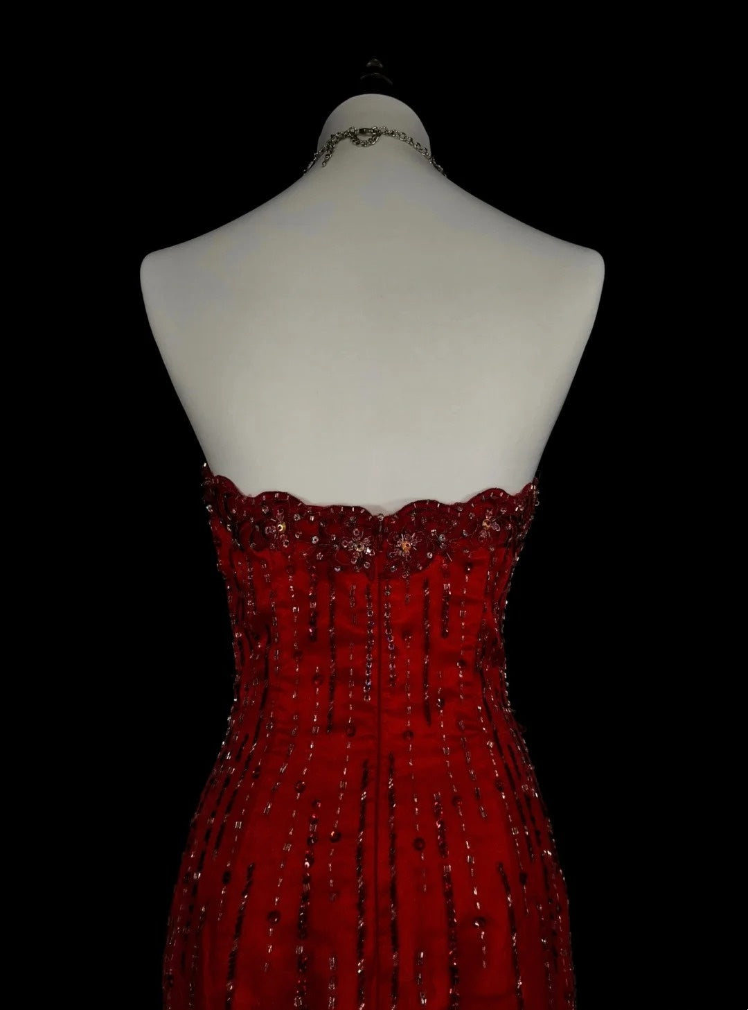 Vintage Mermaid Strapless Red 2000s With Silver Beads Prom Dresses Long Formal Party Gown N1356