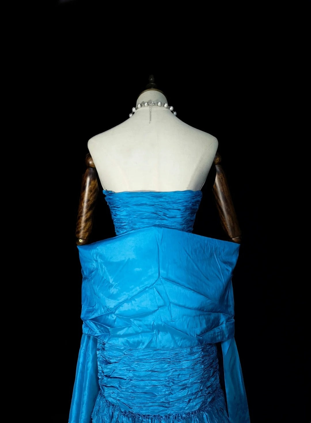 Vintage Mermaid Strapless Blue With Tiered Layers Sleeveless 80s Prom Dresses Long Formal Party Gown N1484