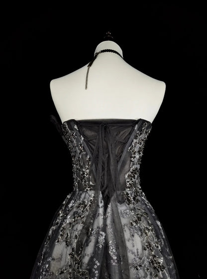 Vintage Prom Dresses Aesthetic 1960s Retro Ball Gown Grey Sequins Long Party Dress N2147