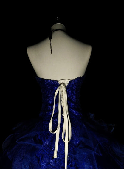 Vintage Ball Gown Strapless Royal Blue Tulle Lace Sweet 16 Dresses Quinceanera Dress Long 15 Vestidos De Fiesta N1482